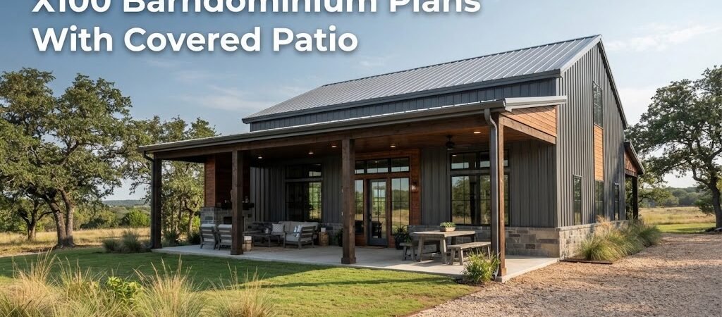 X100 Barndominium Plans with Covered Patio for Homeowners
