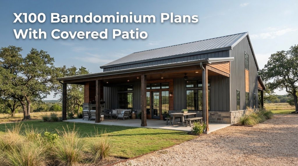 X100 Barndominium Plans with Covered Patio for Homeowners