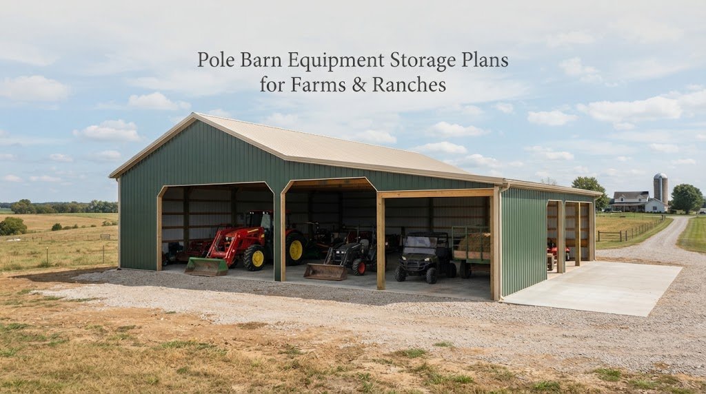 Pole Barn Equipment Storage Plans for Farms & Ranches