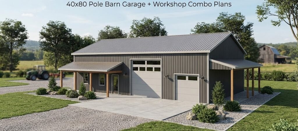 40×80 Pole Barn Garage + Workshop Combo Plans