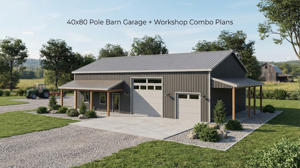 40×80 Pole Barn Garage + Workshop Combo Plans