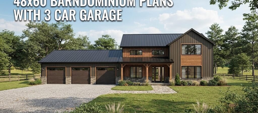 48×60 Barndominium Plans with 3 Car Garage Features