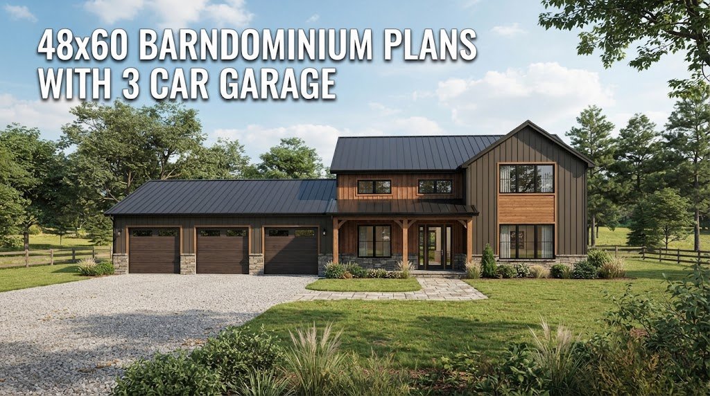 48×60 Barndominium Plans with 3 Car Garage Features