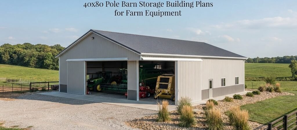 40×80 Pole Barn Storage Building Plans for Farm Equipment