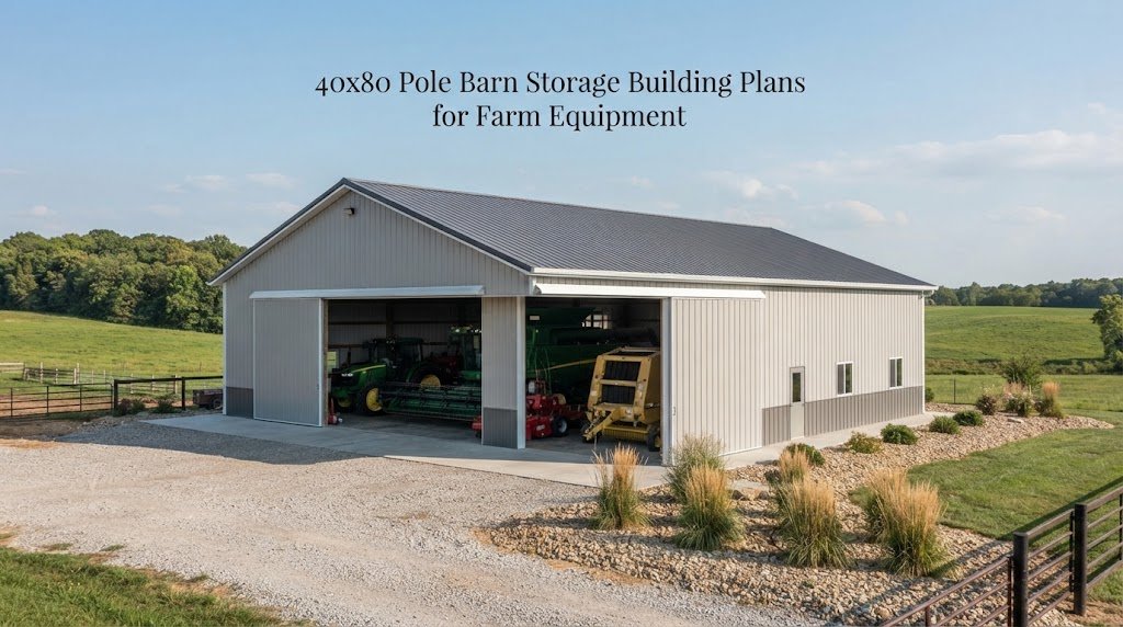 40×80 Pole Barn Storage Building Plans for Farm Equipment
