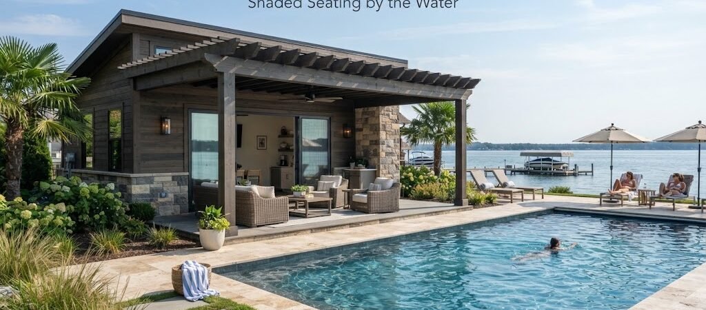 Pool House with Porch Plans: Shaded Seating by the Water