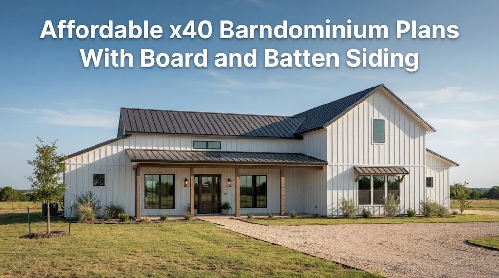 Affordable x40 Barndominium Plans with Board and Batten Siding