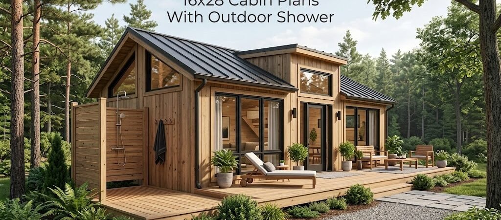 16×28 Cabin Plans with Outdoor Shower for Nature Lovers