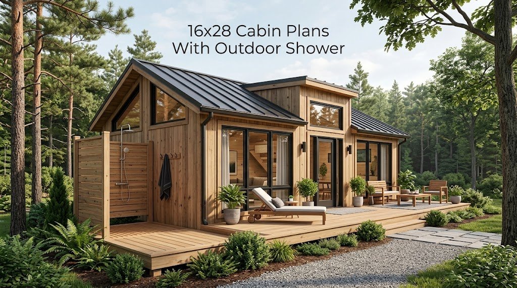 16×28 Cabin Plans with Outdoor Shower for Nature Lovers