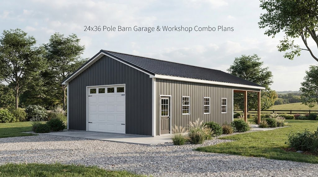 24×36 Pole Barn Garage & Workshop Combo Plans