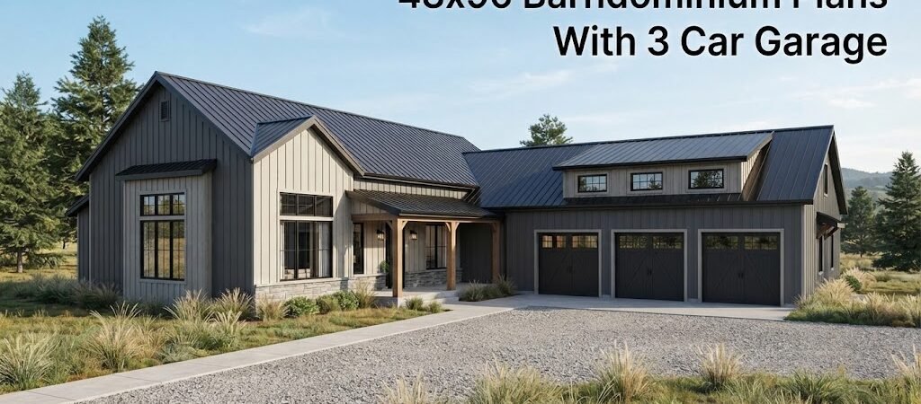 48×96 Barndominium Plans with 3 Car Garage for Homeowners
