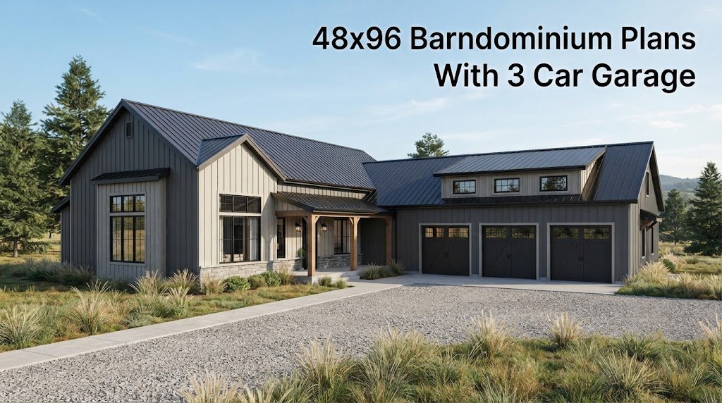 48×96 Barndominium Plans with 3 Car Garage for Homeowners