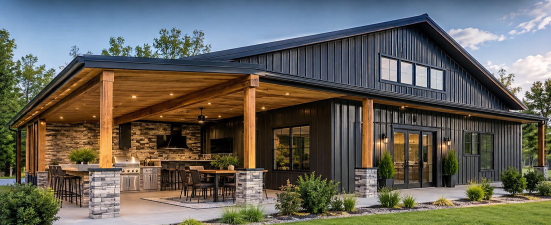 x96 Barndominium Plans with Outdoor Kitchen for Smart Living