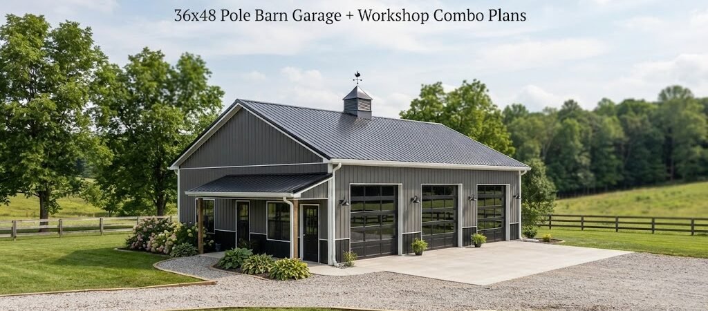 36×48 Pole Barn Garage + Workshop Combo Plans