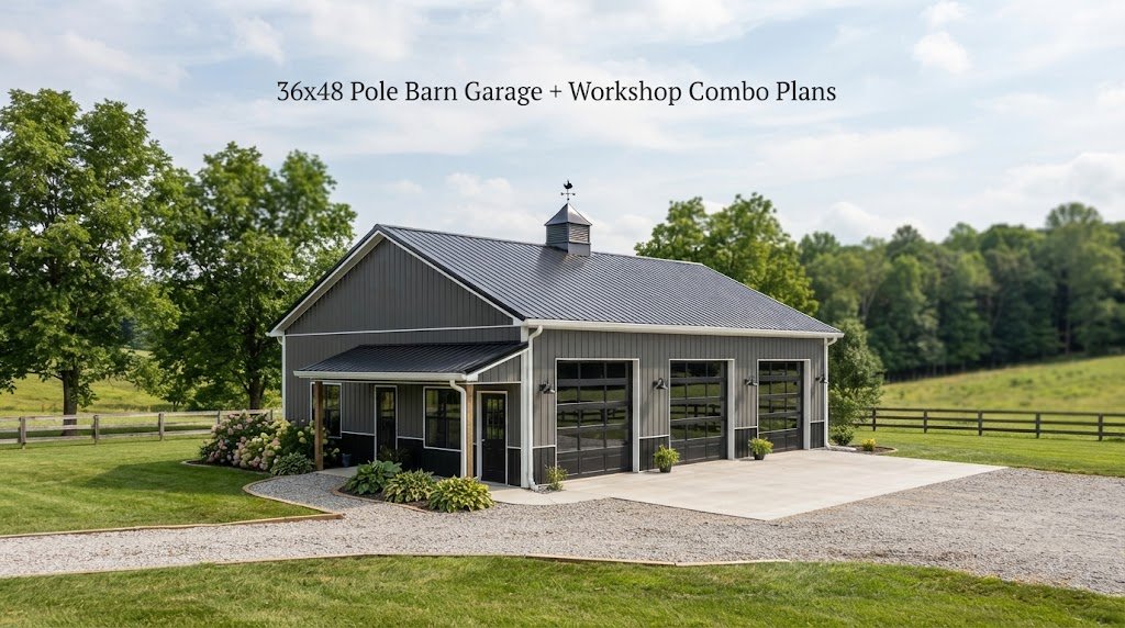 36×48 Pole Barn Garage + Workshop Combo Plans