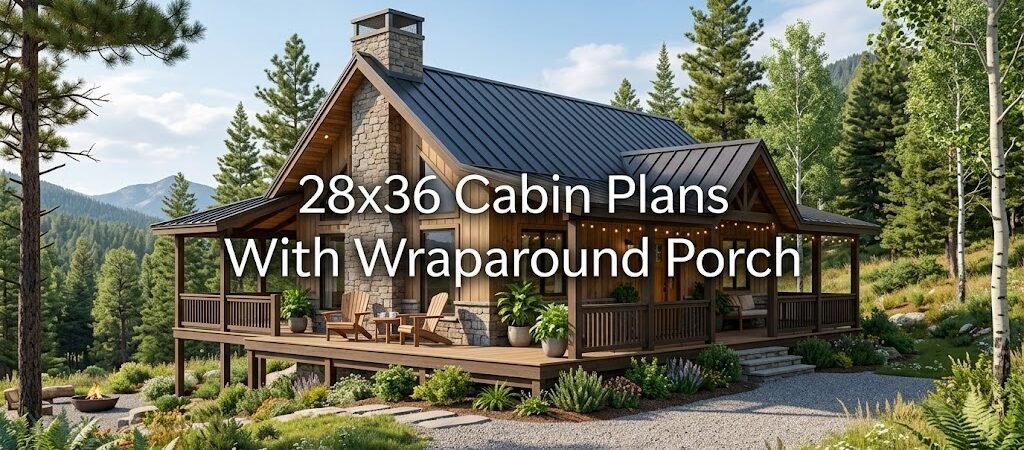 28×36 Cabin Plans for Smart Building with Wraparound Porch