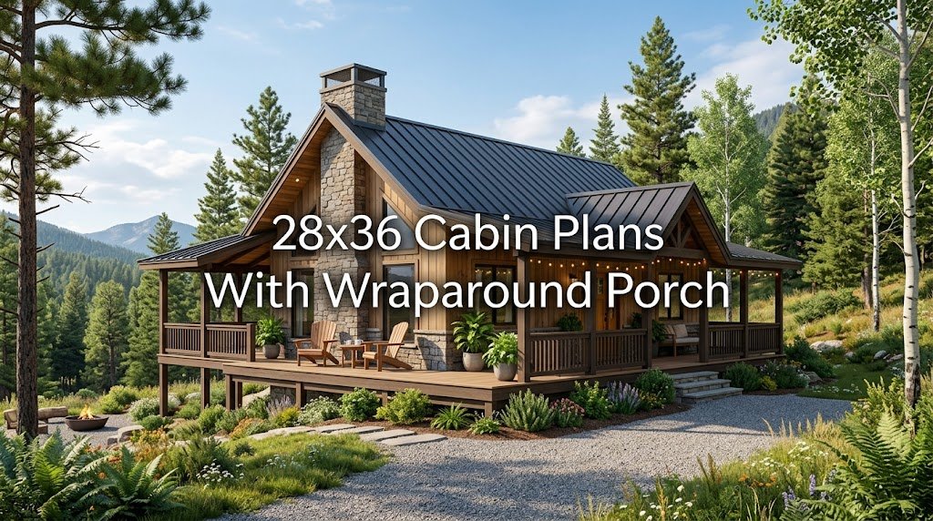 28×36 Cabin Plans for Smart Building with Wraparound Porch