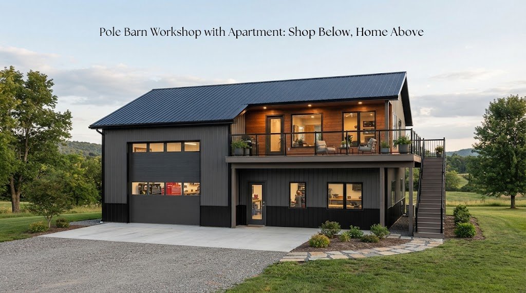 Pole Barn Workshop with Apartment: Shop Below, Home Above