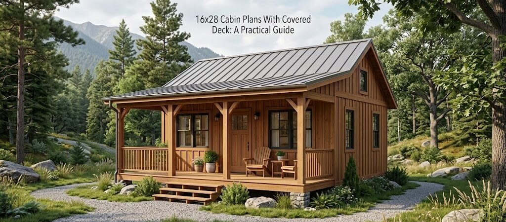 16×28 Cabin Plans with Covered Deck for Homeowners