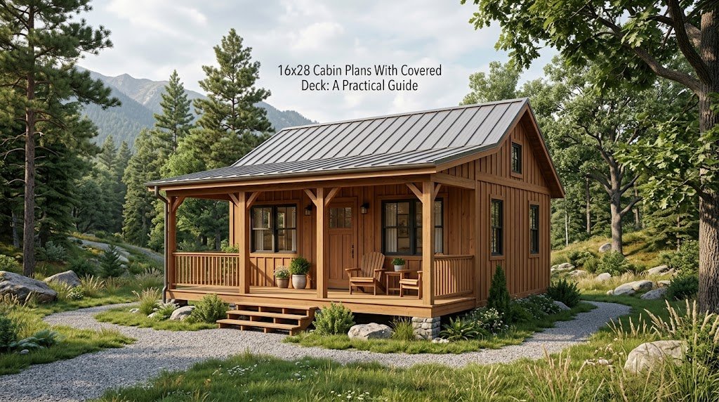 16×28 Cabin Plans with Covered Deck for Homeowners