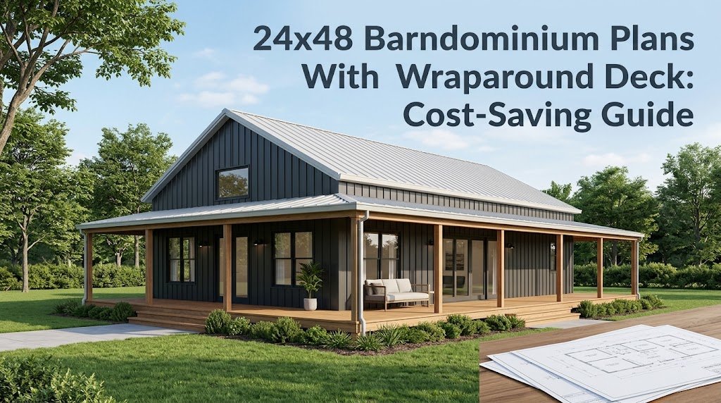 Cost-Effective 24×48 Barndominium Plans with Wraparound Deck