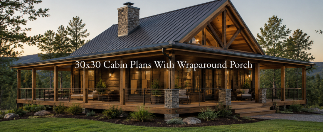 30×30 Cabin Plans with Wraparound Porch for Homeowners