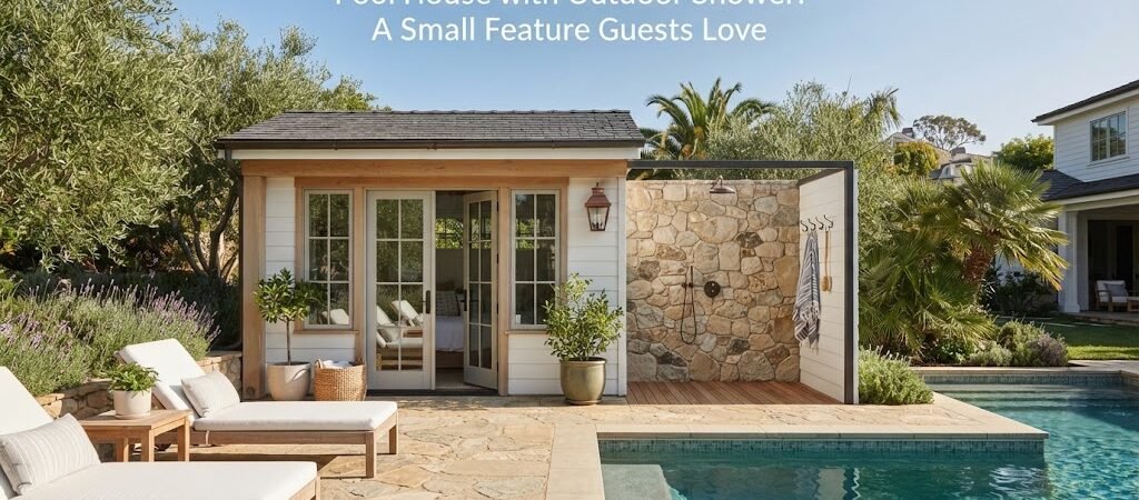Pool House with Outdoor Shower: A Small Feature Guests Love
