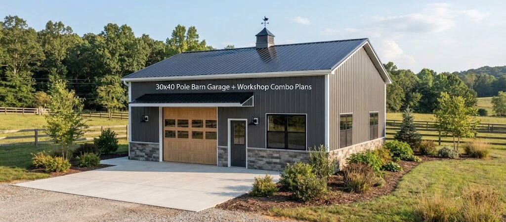 30×40 Pole Barn Garage + Workshop Combo Plans