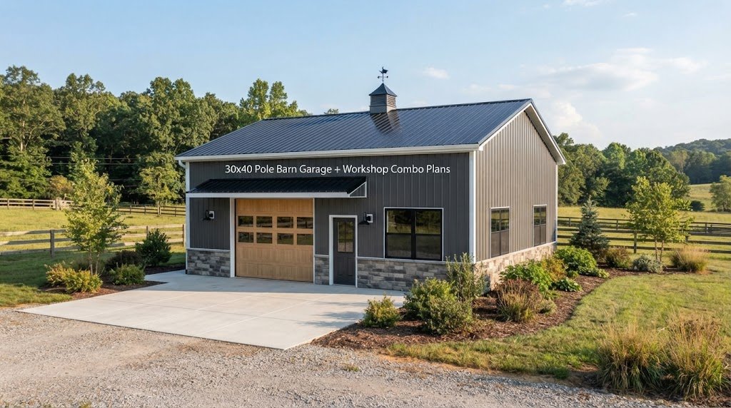 30×40 Pole Barn Garage + Workshop Combo Plans
