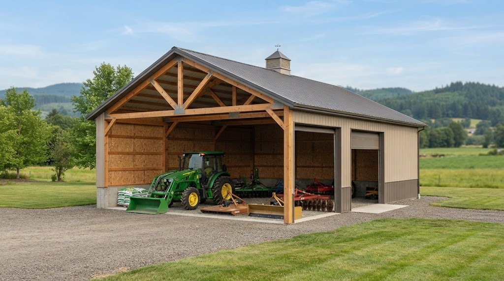 Pole Barn Machine Shed Plans for Tractors & Implements