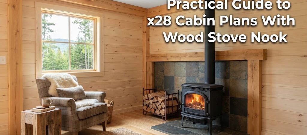 X28 Cabin Plans with Wood Stove Nook for Cozy Living