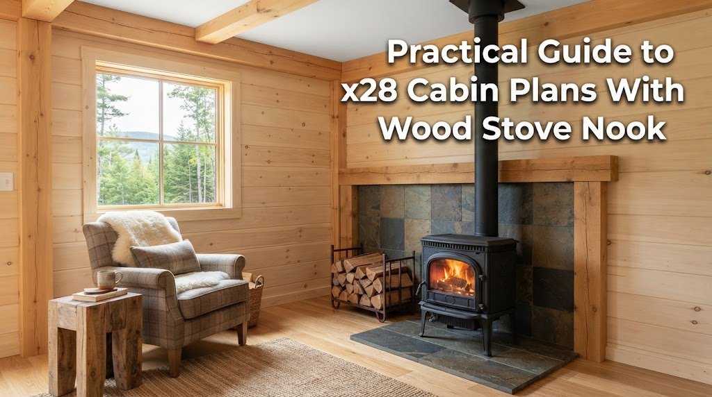 X28 Cabin Plans with Wood Stove Nook for Cozy Living