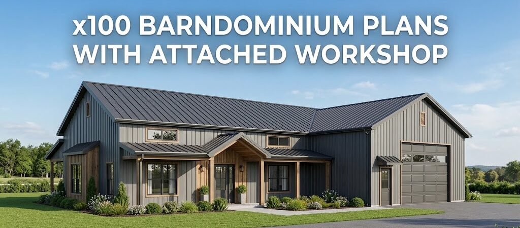 x100 Barndominium Plans with Attached Workshop Designs