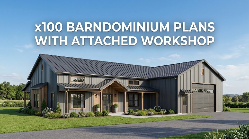 x100 Barndominium Plans with Attached Workshop Designs