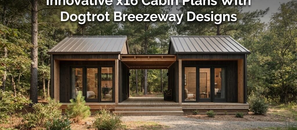x16 Cabin Plans with Dogtrot Breezeway for Homeowners