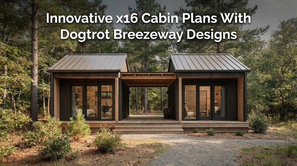 x16 Cabin Plans with Dogtrot Breezeway for Homeowners
