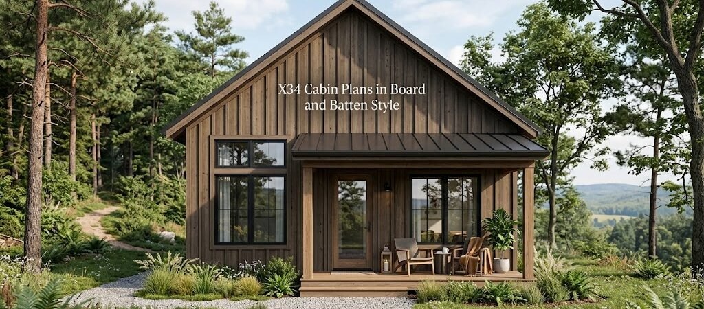 X34 Cabin Plans: Stylish Board and Batten Designs