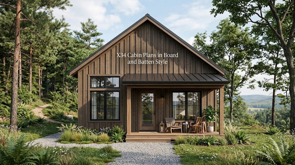 X34 Cabin Plans: Stylish Board and Batten Designs