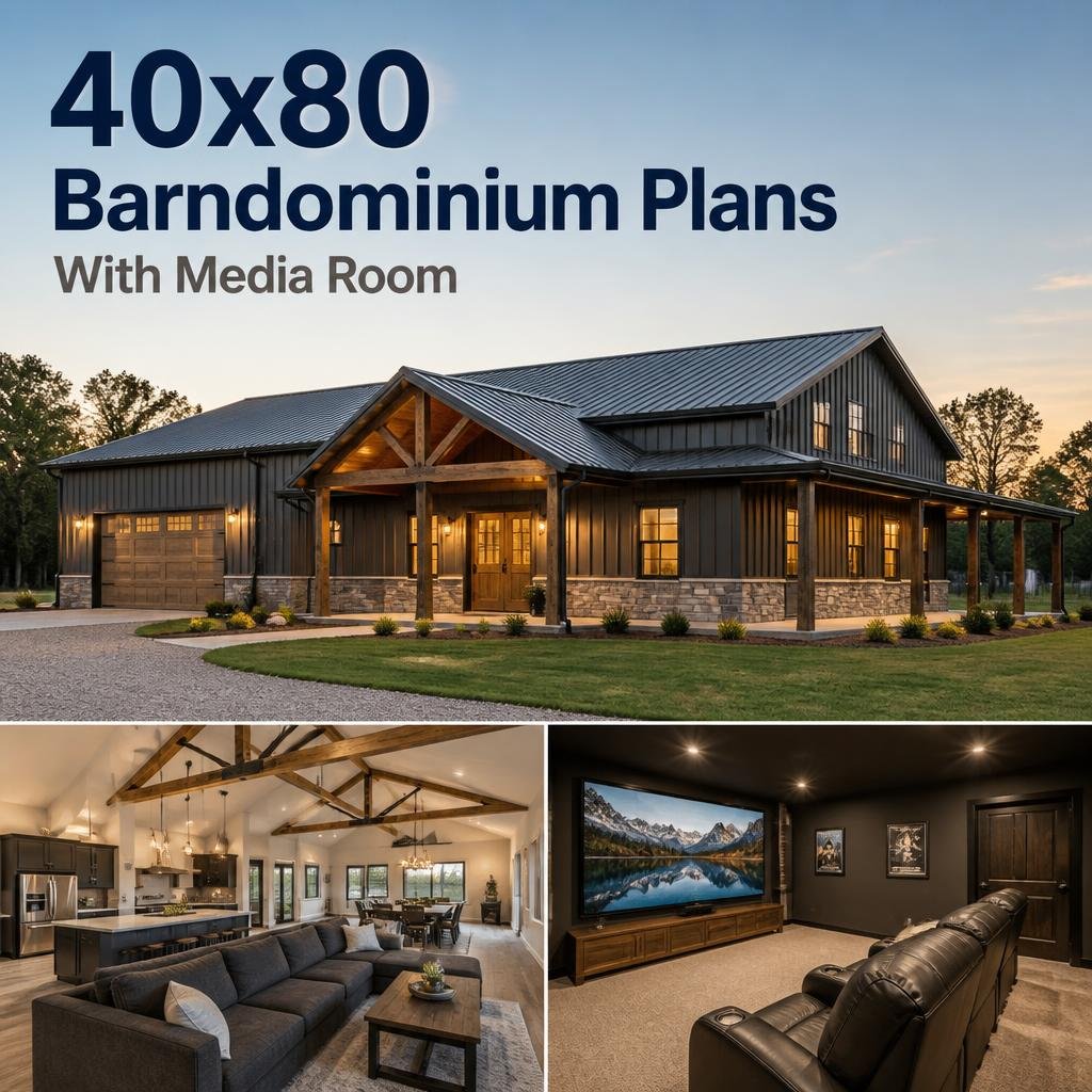 40×80 Barndominium Plans with Media Room for Homeowners